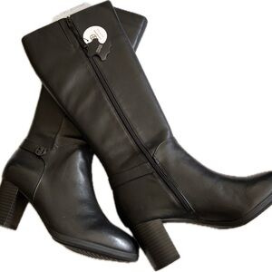 NWT Giani Bernini Black Leather Knee High Boots | Block Heel | Size 9.5